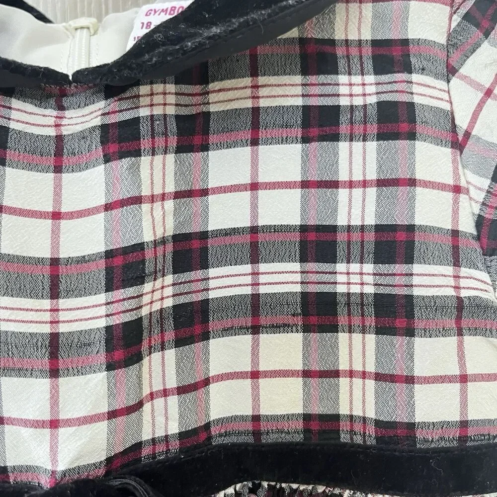 Vintage Gymboree Plaid Silk Dress Velvet Peter Pan Collar Girls SZ 18-24 Months